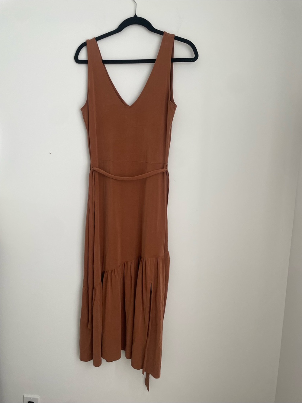 Banana Republic Brown Sleeveless V-Neck Tie Waist Knit Stretch Midi Dress S